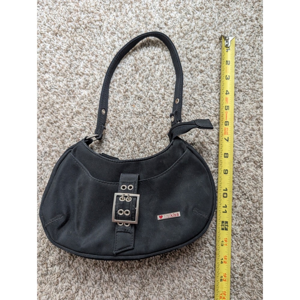 First Kiss Shoulder Bag Women's Mini Black Y2K Vtg Grunge Buckle Baguette Purse - Picture 4 of 7